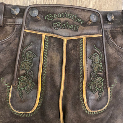Herren Dunkel Lederhose Hopfen 3D Stick (Gr.56 Unikat)