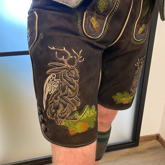 Herren Lederhose Wolpertinger mit Knöpfe