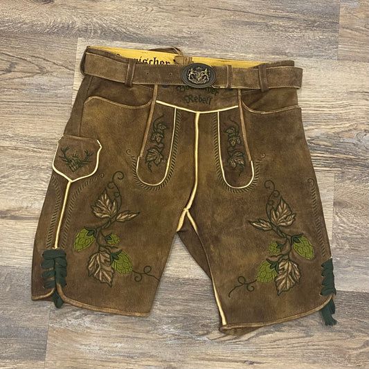 Herren Lederhose Hopfen dunkel 3D Stick Gr.50
