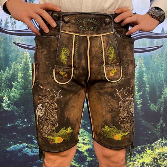 Herren Lederhose Wolpertinger Grüne Bänder