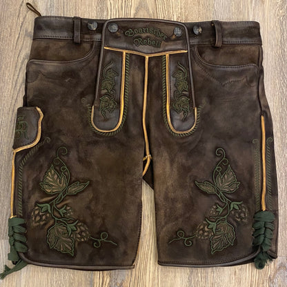 Herren Dunkel Lederhose Hopfen 3D Stick (Gr.56 Unikat)