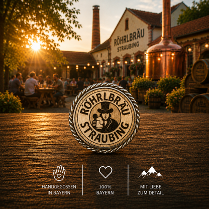 Pin Röhrlbräu Straubing (Holzlasergravur)