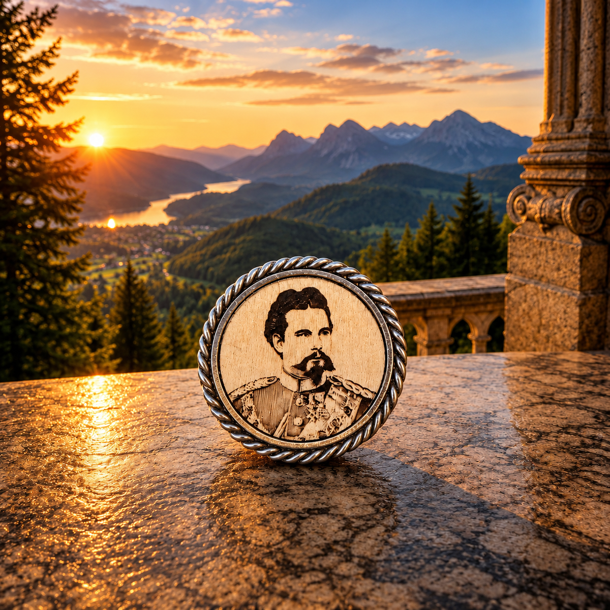 Pin König Ludwig II (Holzlasergravur)