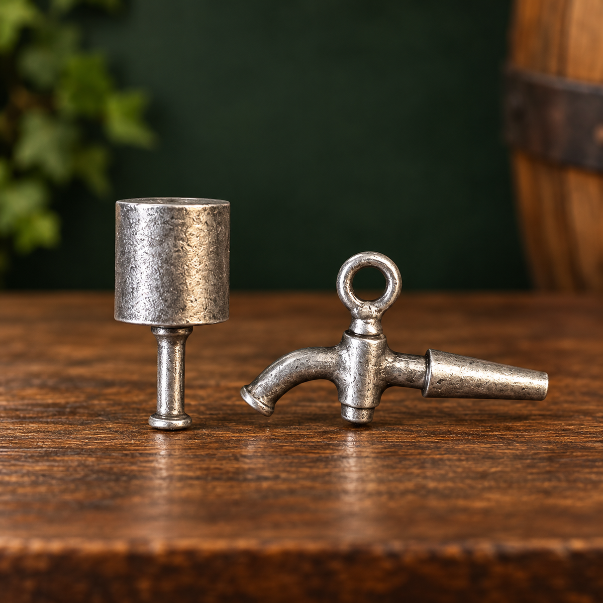 Pin-Set Zapfhahn & Hammer aus Zinnguss