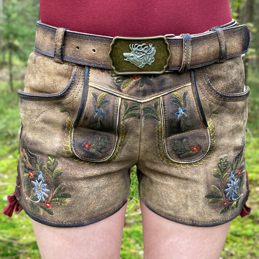 Damen Lederhose Boarischer Rebell mit rote Bänder